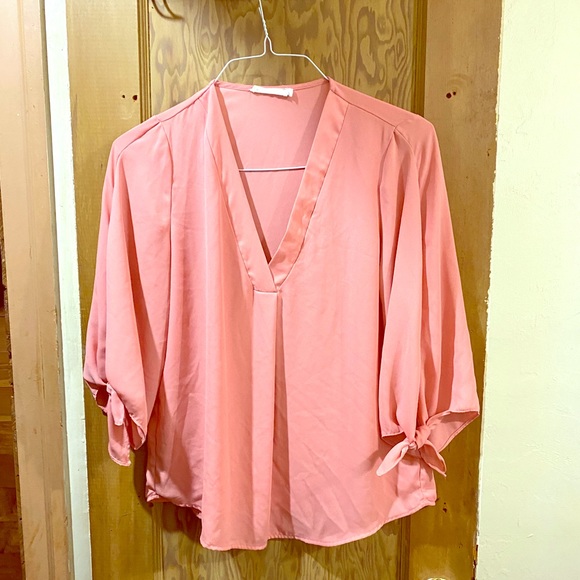 Pink Blouse with Tie Sleeves - Picture 1 of 1